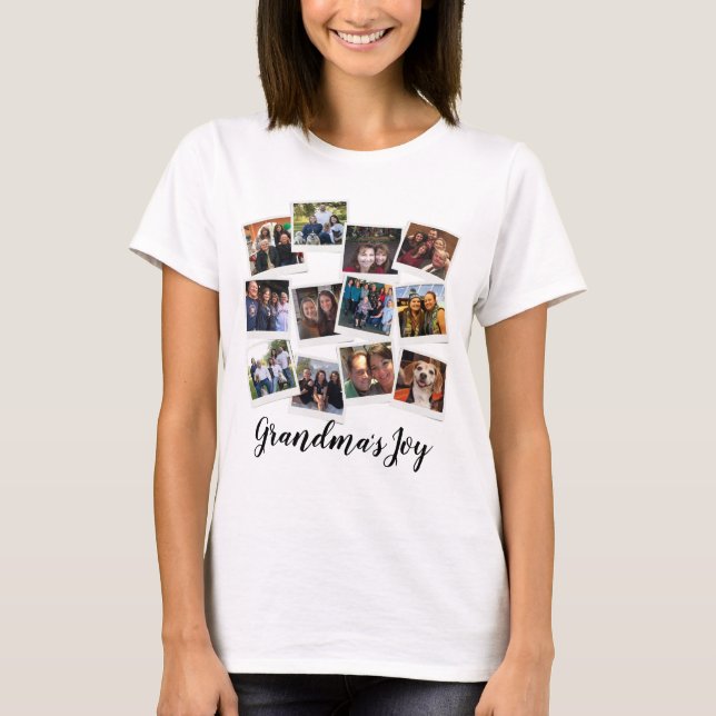 Grandma's Joy Photo Frame Collage Modern Trendy T- T-Shirt (Front)