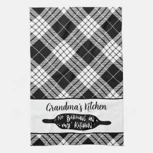 Grandma's Kitchen Black and White Plaid Tea Towel