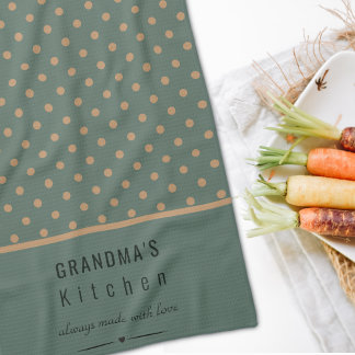 Grandma's Kitchen Blue With Tan Polka Dots Tea Towel