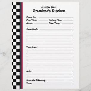 Grandmas Kitchen Chequered Red Accent Recipe Page