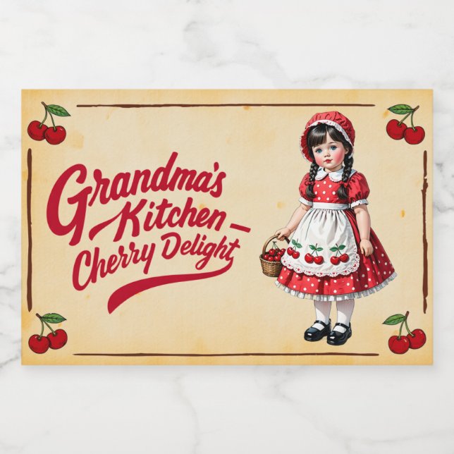 Grandma's Kitchen – Cherry Delight - Vintage Food Label (Single Label)