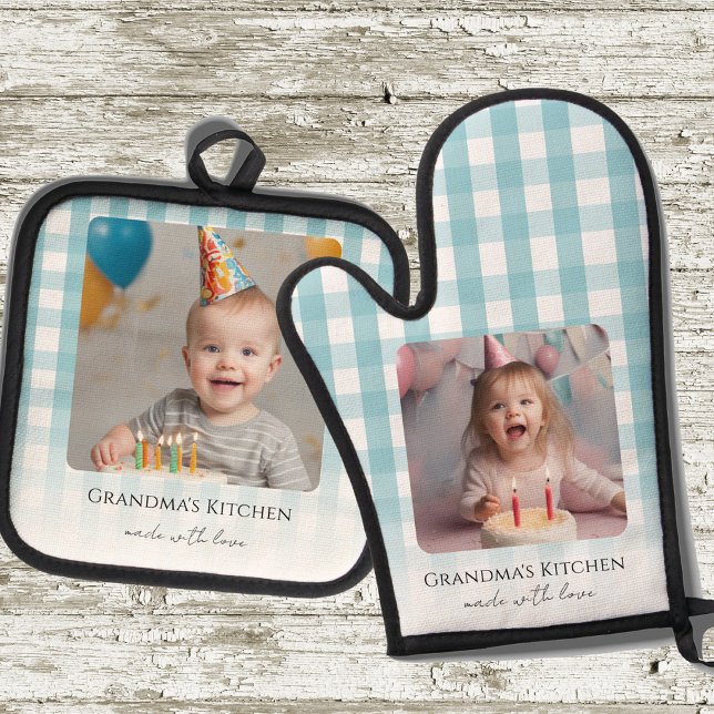 Grandma's Kitchen Grandkids Two Photo Oven Mitt & Pot Holder Set (Creator Uploaded)