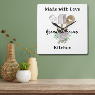 Grandma's Kitchen   Made with Love Personalised Square Wall Clock