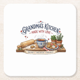 Grandma's Kitchen Made With Love Square Paper Coaster