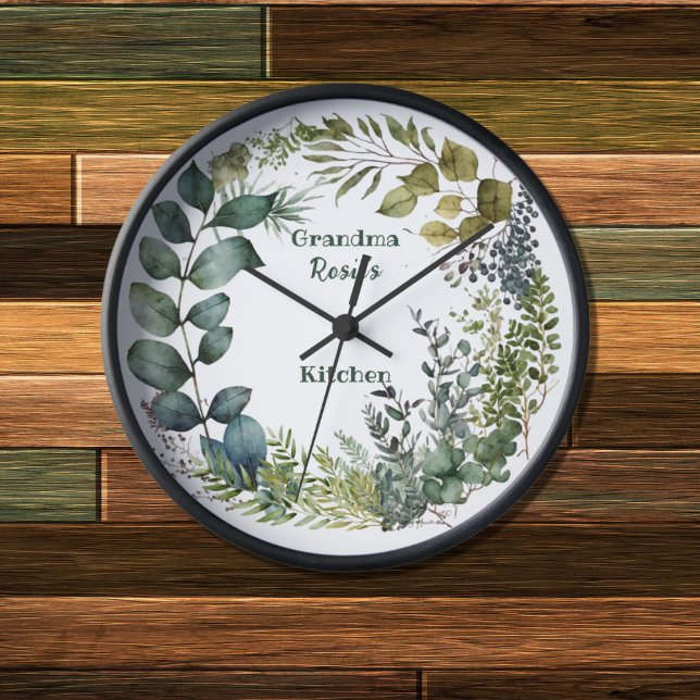 Grandma's Kitchen | Personalised Watercolor Wreath Clock (Creator Uploaded)