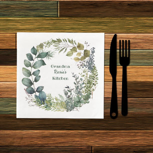 Grandma's Kitchen   Personalised Watercolor Wreath Napkin