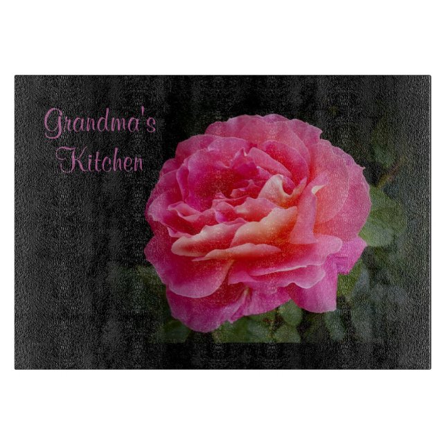 Grandma's Kitchen Pink Rose Personalised  Cutting Board (Front)