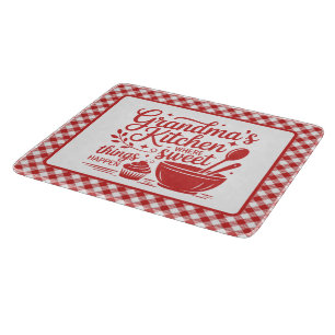 Grandma's Kitchen Red White Chequered Cooking Cutting Board