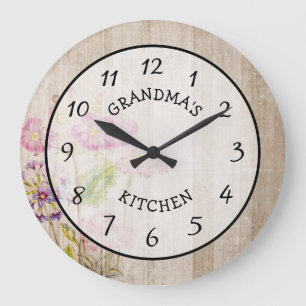 Grandma's Kitchen Rustic Floral Wood Clock