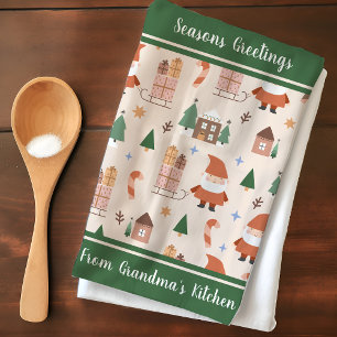 Grandmas Kitchen Santa Claus Pattern Personalised Tea Towel
