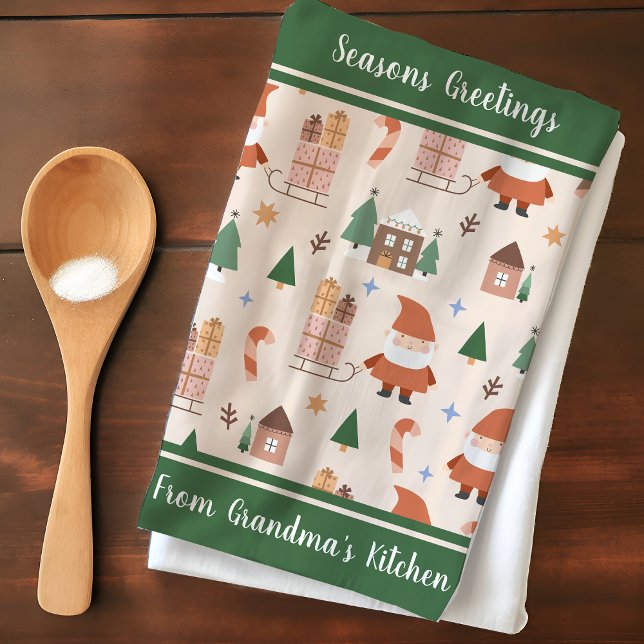 Grandmas Kitchen Santa Claus Pattern Personalised Tea Towel (Creator Uploaded)