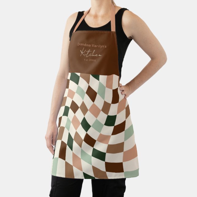 Grandma's Kitchen Warped Chequered Personalised Apron (Insitu)