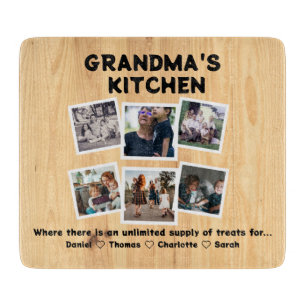 Grandma's Kitchen With Custom 6 Photos & Names Cutting Board