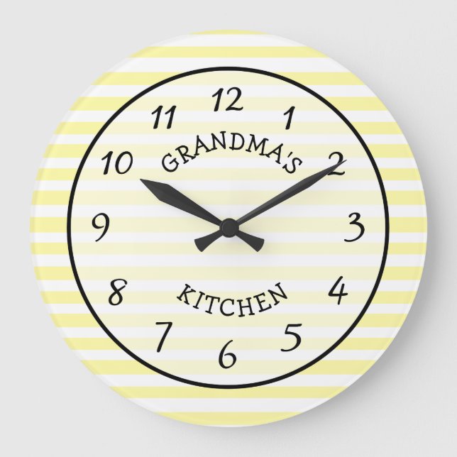Grandma's Kitchen Yellow and White Striped Clock (Front)