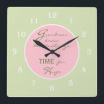 Grandmas Know there's always Time Wall Clock<br><div class="desc">You know Grandma knows... and she deserves a clock that says she knows! This great wall clock is just for Grandma. The design features the words "Grandmas know there's always time for hugs" on a pink circle in the centre of the clock with a small white border with white clock...</div>