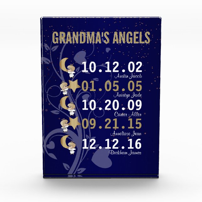 Grandma's Little Angels - 5 Grandchildren Photo Block (Front)