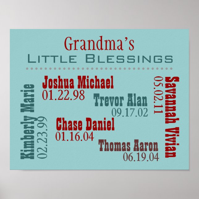 Grandmas Little Blessings Posters with Names (Front)
