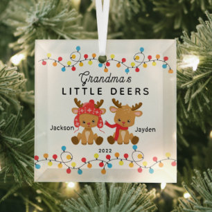 Grandma's Little Deers Christmas Glass Tree Decoration