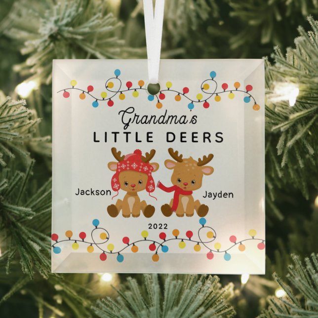 Grandma's Little Deers Christmas Glass Tree Decoration (Insitu)