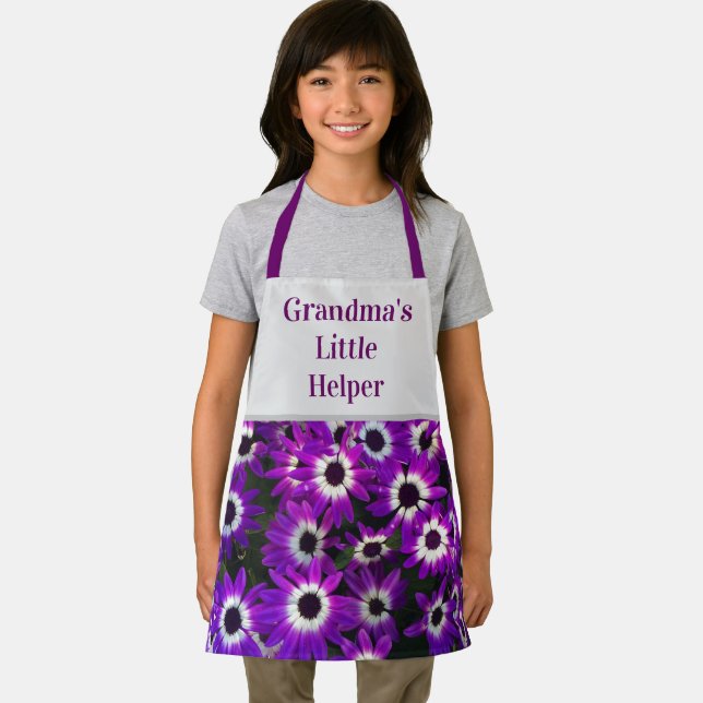 Grandma's Little Helper Vivid Purple Flower Floral Apron (Insitu)