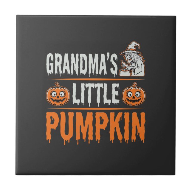 Grandma's Little Pumpkin Halloween Witch Design Ceramic Tile (Front)