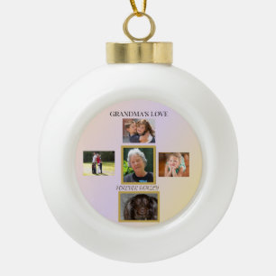 Grandma's Love 5-Photo Forever Family Tribute Ceramic Ball Christmas Ornament