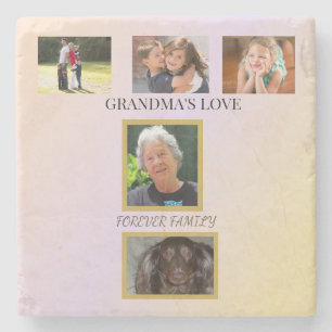 Grandma's Love Tribute - Gold Border Design Stone Coaster