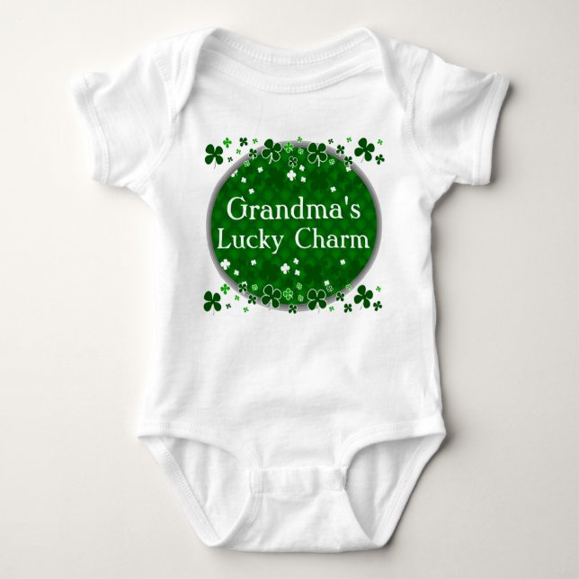 Grandma's Lucky Charm, St. Patrick's Day Baby Bodysuit (Front)