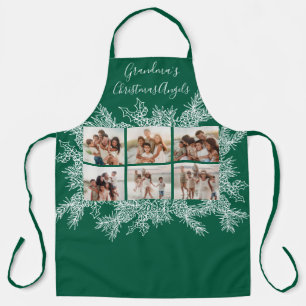 Grandma's Modern Photo Collage Green Christmas Apron