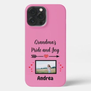 Grandmas Pride and Joy with Hearts Photo and Name iPhone 13 Pro Max Case
