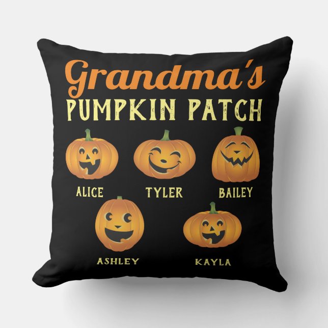 Grandma's Pumpkin Patch Custom Grandkids Names Cushion (Front)