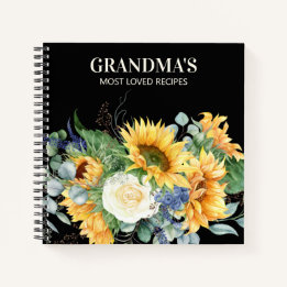 Grandma's Recipe Cookbook Yellow Sunflowers Black  Notebook