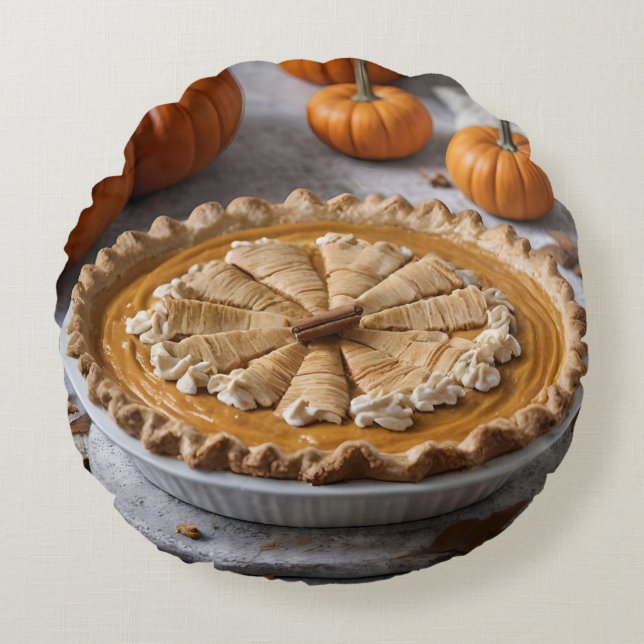 Grandmas Rustic Pumpkin Pie,  Round Cushion (Front)
