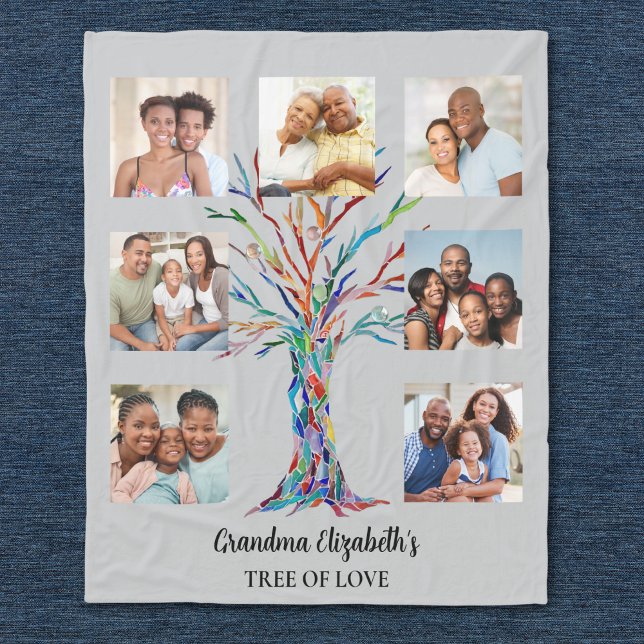 Grandma's Seven Photo Collage Grey Fleece Blanket (Creator Uploaded)
