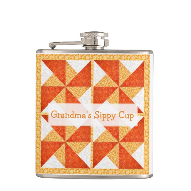 Grandma's Sippy Cup Quilt Look Hip Flask (Front)