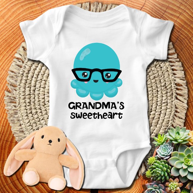Grandmas Sweetheart Blue Kawaii Octopus Baby Bodysuit (Creator Uploaded)