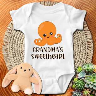 Grandma's Sweetheart Orange Kawaii Octopus Baby Bodysuit