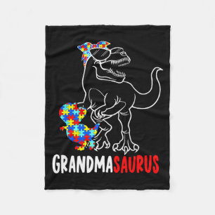 Grandmasaurus T Rex Dinosaur Autism Awareness Gran Fleece Blanket