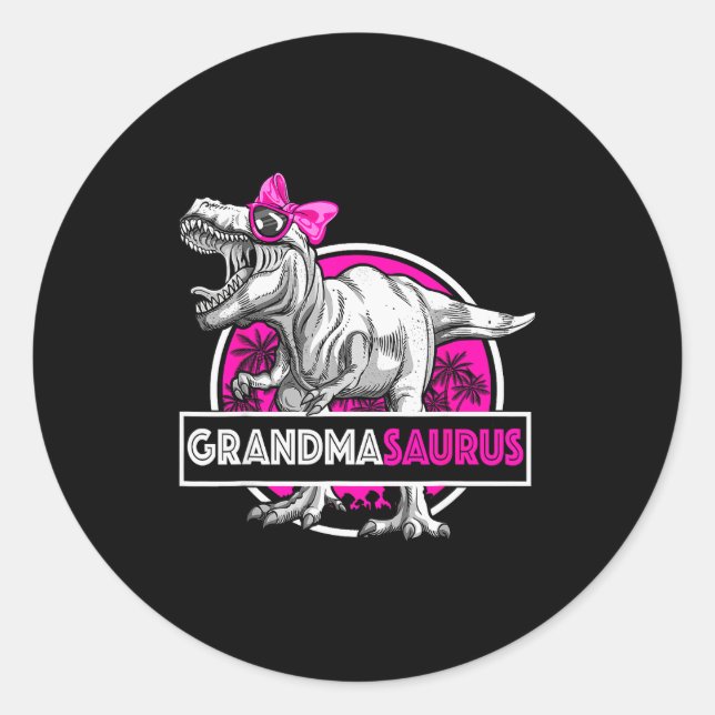 Grandmasaurus T-rex Matching Funny Grandma Saurus  Classic Round Sticker (Front)