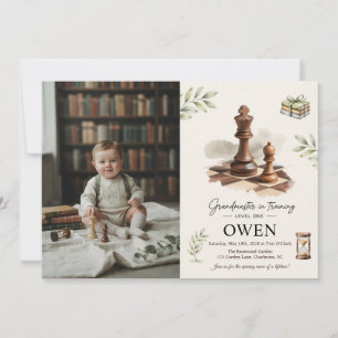 Grandmaster in Training Photo Chess First Birthday Invitation