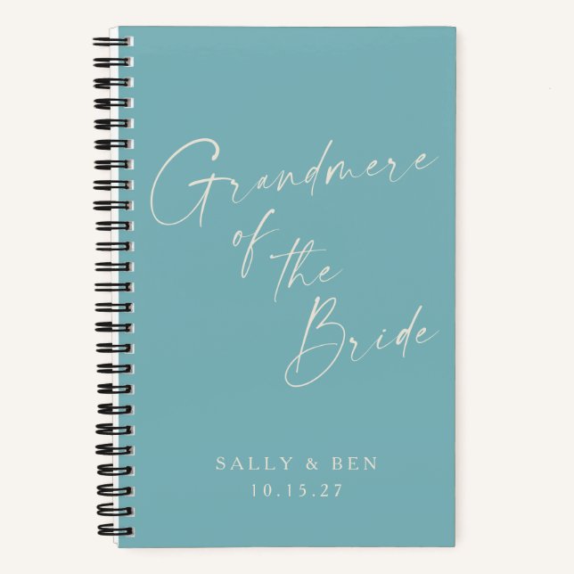 Grandmere Bride Minimalist Personalised Teal Notebook (Front)