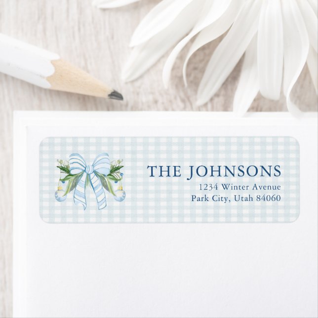 Grandmillenial Blue Bow Garland Return Address Label (Insitu)