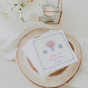 Grandmillenial Blue Pink Chinoiserie Baby Shower Napkin
