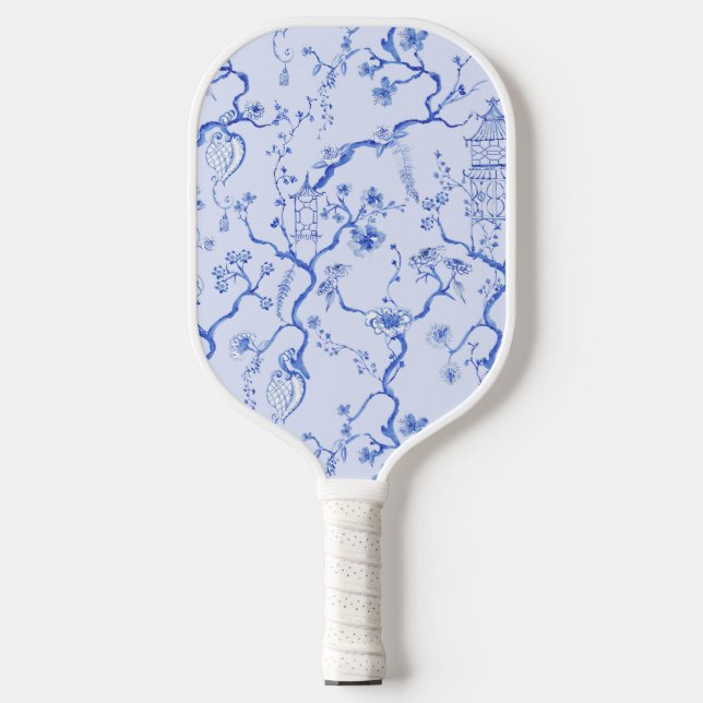 Grandmillenial Blue & White Chinoiserie Pagoda  Pickleball Paddle (Front)