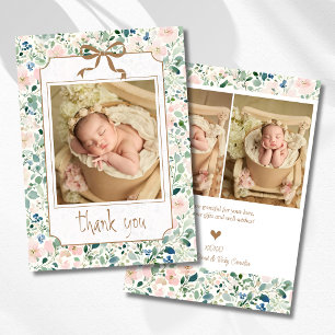 Grandmillenial Blush Floral Baby Photo Thank You Announcement