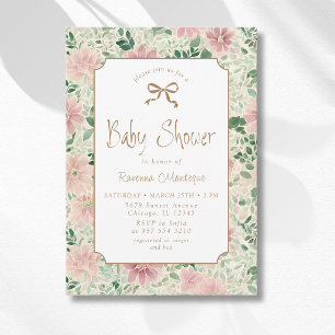 Grandmillenial Blush Sage Anemone Gold Baby Shower Invitation