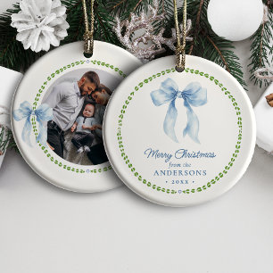 Grandmillenial Bows Baby's First Christmas Photo C Ceramic Ornament