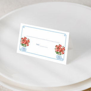 Grandmillenial Chic Red Poinsettia Christmas Party Place Card