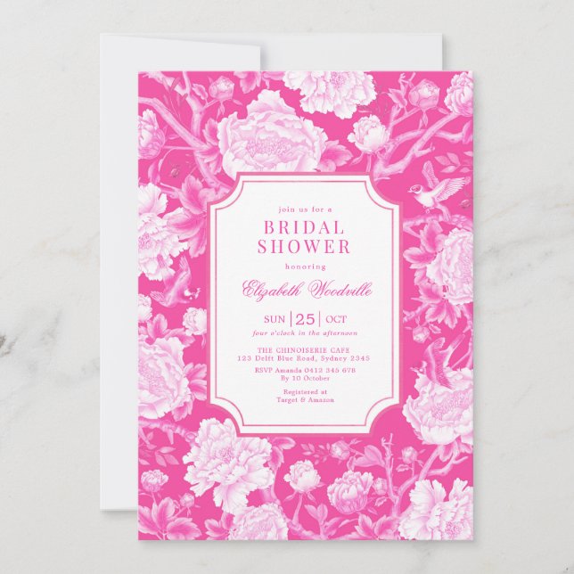 Grandmillenial Chinoiserie Floral Bridal Shower Invitation (Front)