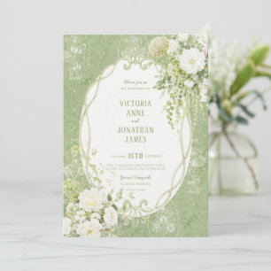 Grandmillenial Elegant Vintage Sage Green Wedding Invitation